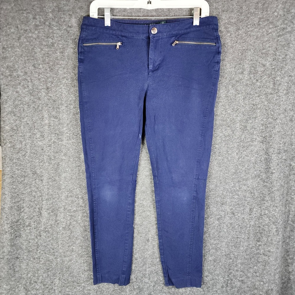 Lauren‎ Ralph Lauren Skinny Pants Womens 10 Navy Blue Zip Pocket Stretch Slim